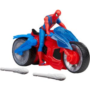 Marvel Spider-Man Web Blast Cycle, 4-Inch Action Figure with Vehicle and 2 Web Projectiles, Kids Playset for Ages 4 and Up