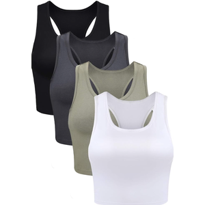 Boao 4 Pieces Basic Crop Tank Tops Sleeveless Racerback Crop Top for Women M