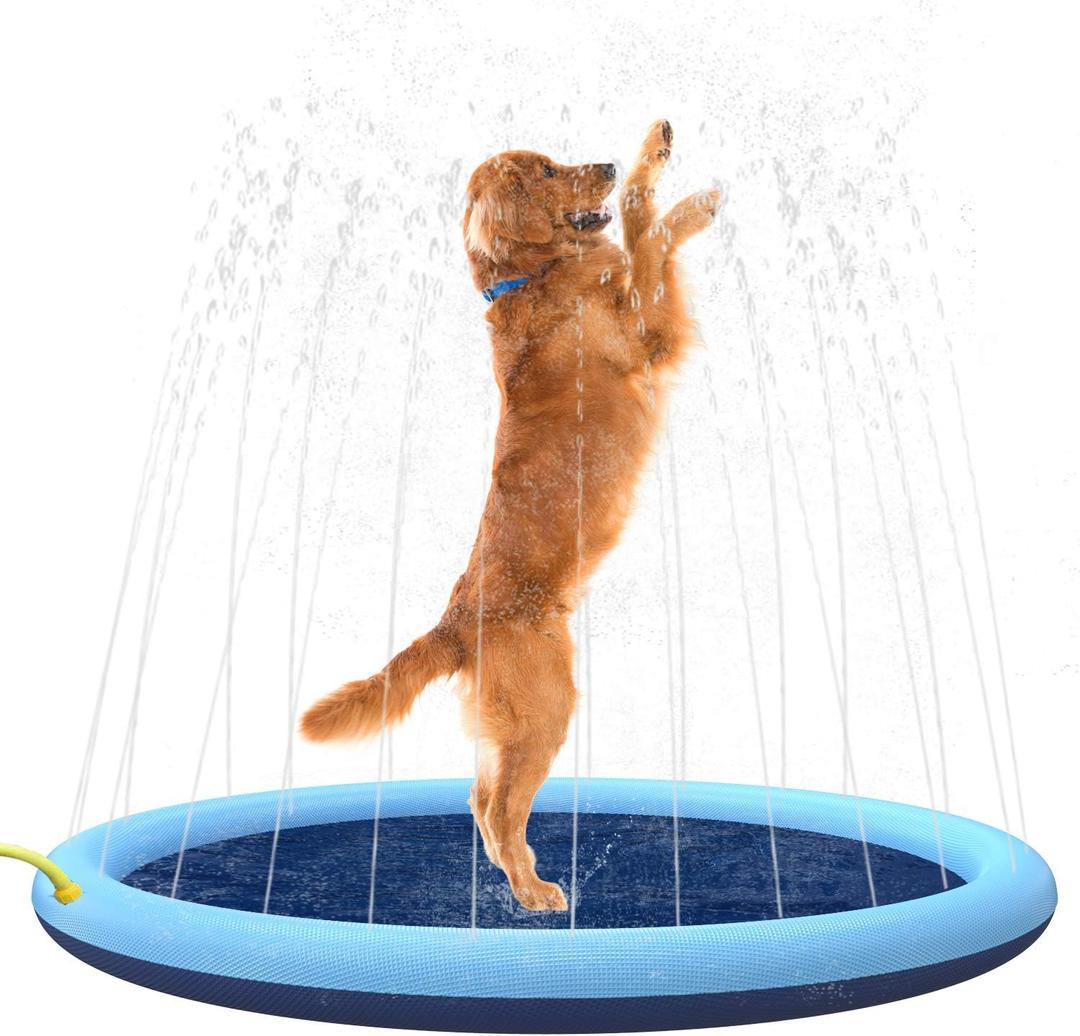 Splash Sprinkler Pad for Dogs Kids,Thicken Dog Pool with Sprinkler,Pet Outdoor Play Water Mat Toys for Dogs Cats and Kiddie-59’’