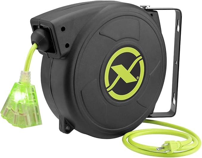 Flexzilla Retractable Extension, 14/3 AWG SJTOW, 50', Grounded Triple Tap Outlet Electric Cord Reel, ZillaGreen, FZ8140503
