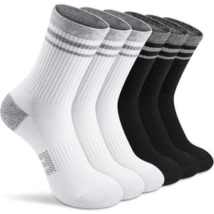 Gonii Crew Socks Women Running Hiking Thick Cushiones Athletic Socks 5-6 Pairs 8-10 Size (3 White + 3 Black)