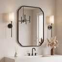 36"x24" Black Scalloped Mirror for Bathroom, Rust-Proof Metal Frame