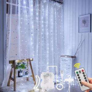 AOMIG Fairy Curtain Lights,300 LED White Window Curtain String Light,8 Modes 9.89.8Ft Waterproof Curtain String Light USB&Battery Powered with Remote Contro,String Lights for Indoor,Outdoor