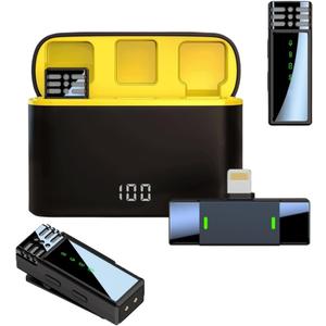 Lavalier Microphone for iPhone 8-14 Pro Max, Wireless Noise Cancellation Dual 2.4Ghz Mic Audio Noise Canceling, 175ft Transmission, Plug-Play Mini Lapel Mic