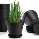 10 Pack Plastic Plant Pots with Drainage Holes and Tray, 6 inch Thickened Indoor Planters Seedlings Nursery Pots for Flowers, African Violet, Succulent and All House Plants, Black