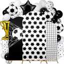 Foilswirl Spandex Arch Backdrop Cover 34 Pcs Soccer Birthday Background Decorations 4ft 5ft 6ft Soccer Arch Backdrop Covers Black White Balloons for Sport Game Football Birthday Party Decor