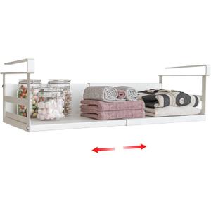 Expandable Under Cabinet Shelf Organizer with 0.94-Inch Thick Clips, Heavy Duty Extendable Under Shelf Storage Basket for Pantry or Laundry Room, White, 1 Pack, Interior: 4.13" H x 7.2" D