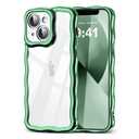 SKYLMW Compatible with iPhone 13 Case, Kawaii Cute Curly Wave Frame Luxury Plating Edge, Stylish Glossy Clear Back, Soft TPU Shockproof Protective Cases for iPhone 13, Green
