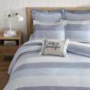 Levtex Home Sand Stripes Blue King/Cal King Comforter Set (106x94in) with 2 Pillowcases (36x20in) - Woven Jacquard Stripe - Blue, Grey, White - Cotton King Size Comforter Set - Soft Pre-Washed