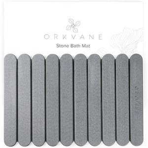Large Stone Bath Mat (28" x 19")  Foldable Diatomaceous Earth Bath Mat for Bathroom  Quick Dry, Super Absorbent, Non-Slip, Easy to Clean  Spa-Inspired Design  Orkvane  Mineral Grey