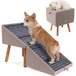 Dog ramp for Small Dogs, 2-in-1 Pet Steps & Ottoman - Foldable Dog ramp for Couch, Non-Slip Wooden Pet ramp for Puppy Senior Injured Dogs (Light Brown, XL(17.13H))