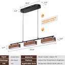 37.6" Kitchen Island Lights, 28W Wood Dining Room Light Fixtures Over Table, Dimmable Linear Pendant Lights for Kitchen Island, 3-Light Rustic Hanging Farmhouse Chandeliers, Walnut Color, 37.6 in - Large Plate