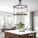 6-Light Black and Gold Drum Chandelier, 21" Brushed Brass Modern Farmhouse Pendant Lighting Fixture for Kitchen Island, Dining & Living Room