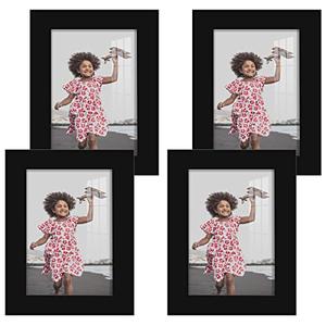 Renditions Gallery Photo Frames 3.5x5 inch Picture Frame Set of 4 High-end Modern Style, Made of Solid Wood and High Definition Glass Ready for Wall and Tabletop Photo Display, Black Frame (3.5"x5")