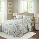 HoneiLife Floral Quilt King Size - 3 Pieces Microfiber Quilt Sets Lightweight Bedspreads Wildflower Coverlets Retro Bed Cover King Quilt Bedding Set All Season Quilts