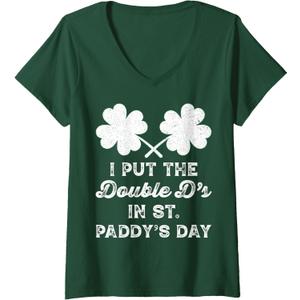 Womens I Put The Double Ds in St Paddys Day Funny St Patricks Boobs V-Neck T-Shirt, Size Small
