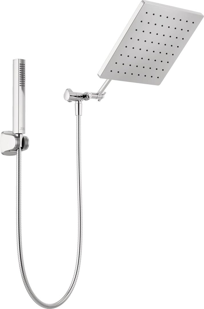 Delta Faucet 10-inch Raincan Shower Head and Hand Held Shower Combo, Chrome Square Shower Head, Rainfall Shower Head, Hand Shower, High Pressure Shower Head, 1.75 GPM Flow Rate, Chrome 75527