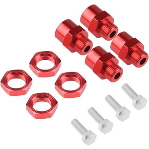 HobbyPark 4-Pack Aluminum Alloy 12mm to 17mm Wheel Hex Hubs Adapter Extension Conversion Nuts for 1/10 RC Car Upgrade 1/8 Tires (Red)