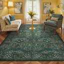 Lahome Floral 9x12 Area Rugs for Living Room Bedroom, Soft Washable Rugs 9x12 Stain Resistant, Ultra-Thin Non-Slip Boho Dining Room Rug Non-Shedding Accent Carpet for Office, Dark Green