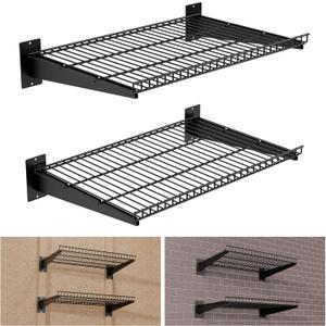 Heavy Duty Garage Wall Shelving 24"x16.5" 2-Pack, Adjustable Shelving Wall Mounted Shelves for Garage, Total 200 lbs Load Capacity, Black