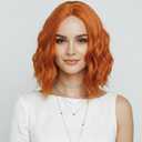 Short Wavy Copper Red Wigs for Women 14 Inch Middle Part Shoulder Length Pastel Orange Bob Wavy Wig Curly Wavy Synthetic Cosplay Wig for Girl Colorful Costume Wigs