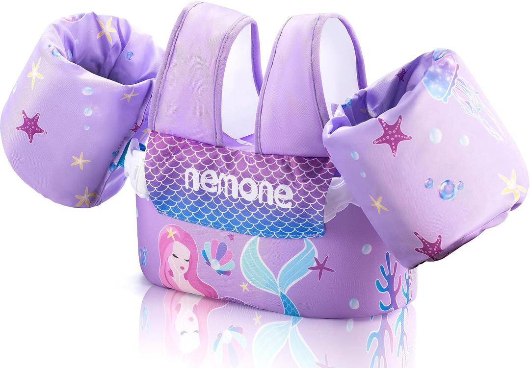 Nemone Toddler Swim Vest for 22-70 lbs Kids Floaties Swim Jacket with Arm Water Wings for Girls Boys 1 2 3 4 5 6 7 Years Old Beach Pool 20 30 40 50 60 66 Pounds Puddle Jumper