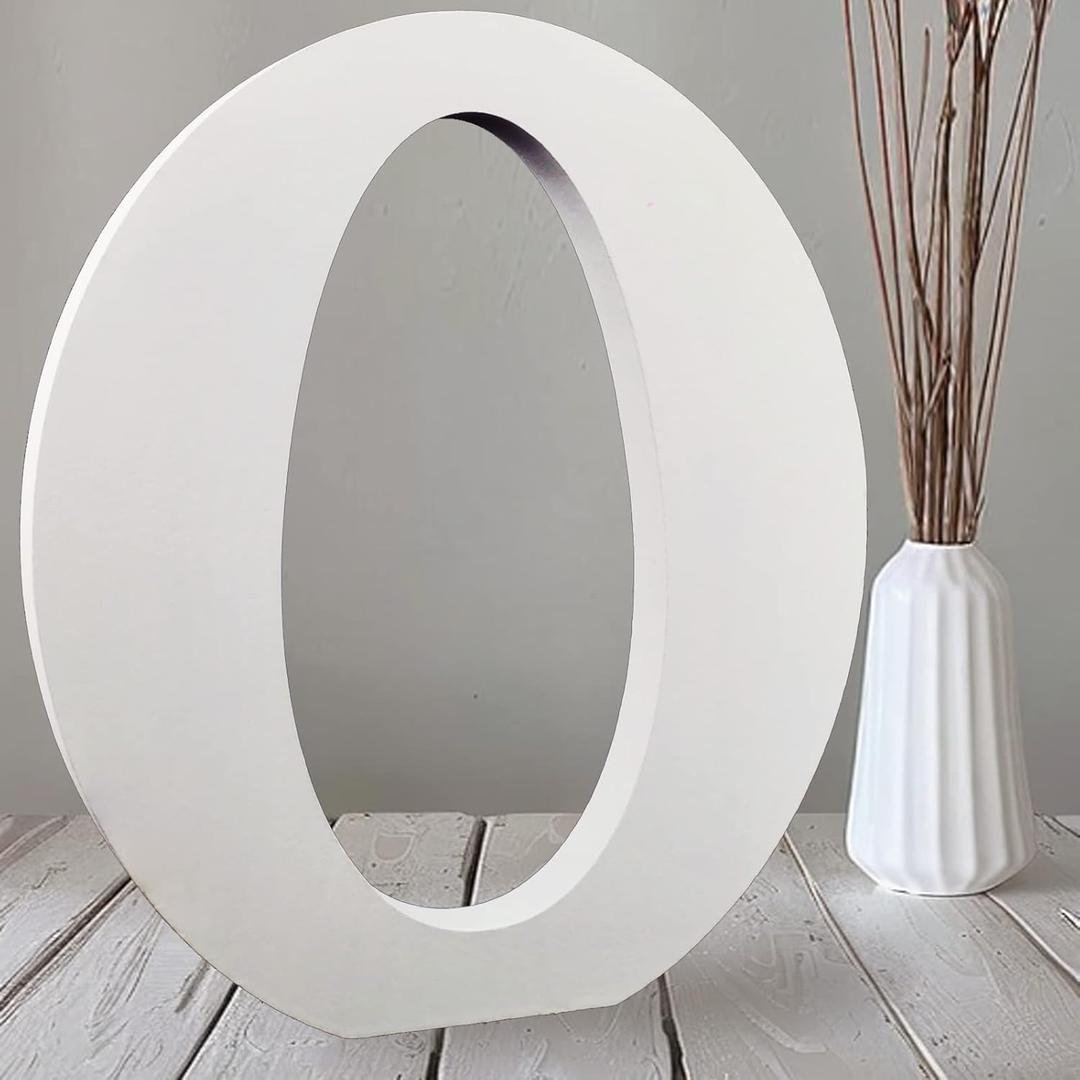 AOCEAN 10 Inch White Big Wood Letters, Unfinished Wooden Letters for Wall Decor Decorative Standing Letters Slices Sign Board Decoration for Craft Home Party Projects (O)