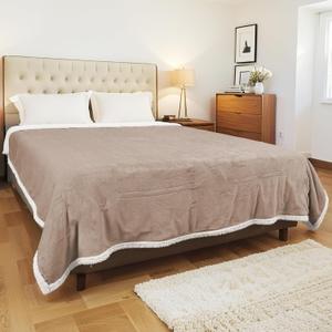 Electric Heated Blanket Twin Size 62x84 Inch - Super Soft Flannel, 10 Heat Settings, 1-12H Auto Shut Off, Machine Washable, Safe for Overnight Use (Light Brown)