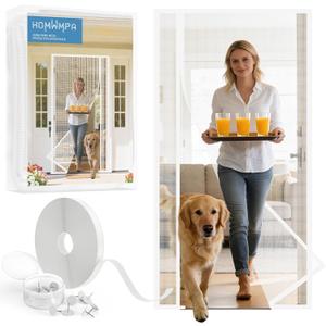 Side Opening Magnetic Screen Door, Fit Door Size 36" x 80",Screen Size 38" x 81", Reversible Left/Right Screen Door Mesh with Strong Magnet, Keep Bugs Out Let Breeze in,Pet&Kid Friendly,White
