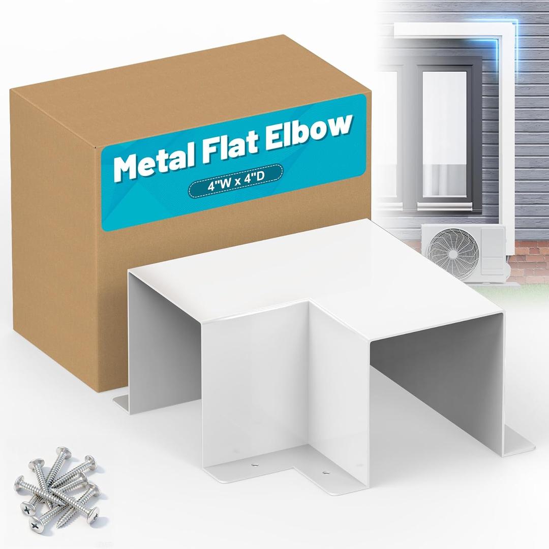 Metal Flat Elbow, Decorative 90 Degree Flat Elbow for 4" x 4" Metal Line Set Cover Kit, AC Line Set Cover Kit Accessory, White, Connect AC Line Cover Sets