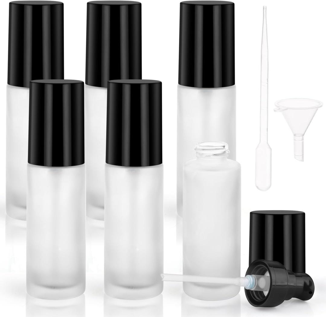 6 Pcs 30ml/1oz Pump Dispenser Refillable Glass Foundation Dispenser Round Lotion Dispenser for Cosmetic Foundation Samples Emulsion - Frosted