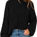 PRETTYGARDEN Womens Sweater 2025 Long Sleeve Crewneck Cable Knit Oversized Sweaters Pullover Exposed Seam Fall Outfits (Small, Black)