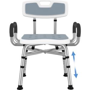 BRITULIF Adjustable Shower Chair with Arms & Back, Stable Heavy Duty 550lbs Safety Bathtub Seat with Non-Slip Feet, Rust-Resistant Aluminum Frame & Tool-Free Assembly for Elderly & Disabled (Standard, White)