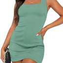 WIHOLL Womens Summer Mini Dress Graduation Party Club Cocktail Outfits Sleeveless Square Neck Bodycon Dresses, S