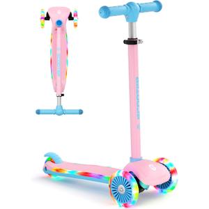 XJD Toddler Scooters for Kids 3-8, 3 Wheel Scooters for Kids 110lbs, LED Light-Up Wheels and Side, 3 Adjustable Height, Lean-to-Steer, Birthday Gift Toy for 3-8 Year Old Girl Boy
