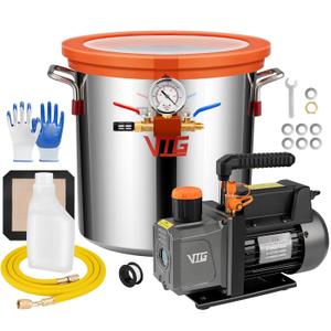 5 Gallon Vacuum Chamber with Pump,304 Stainless Steel Degassing Chamber Kit with 4.5 CFM 1/3HP Vacuum Pump,for Stabilizing Wood, Degassing Resin, Silicone and Epoxies