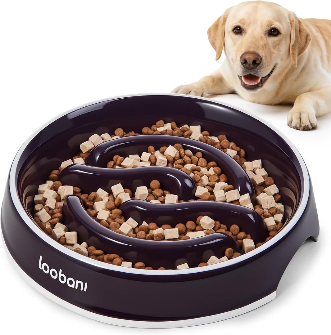LOOBANI Slow Feeder Dog Bowls - 3.5 Cups Ceramic Slow Feeder Dog Bowls for Large Dogs, Slow Feeding Easy-Grip Handles, Perfect for Fast Eaters Goldens, Labradors & Huskies (L, Purple)
