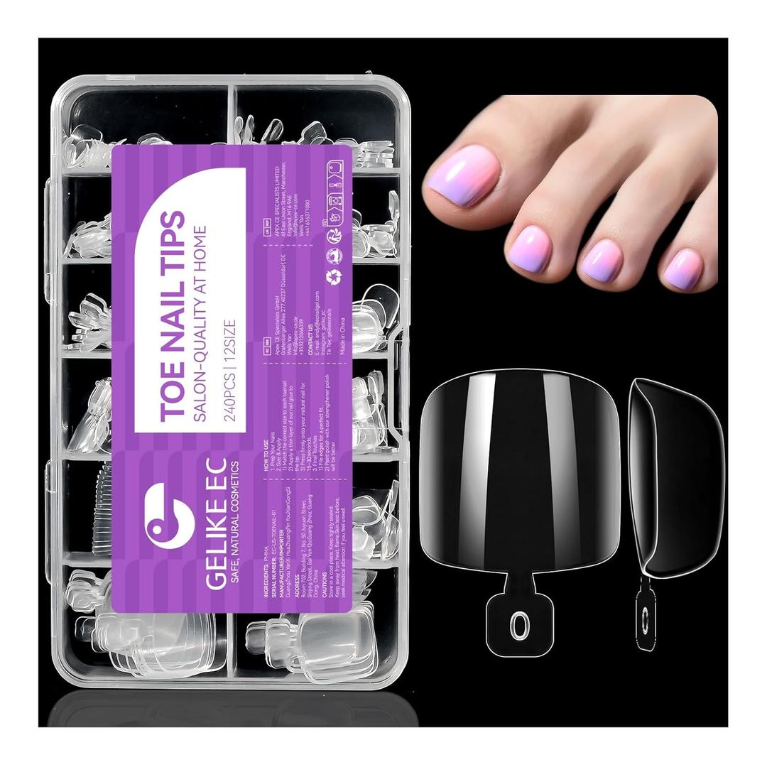 3 x Gelike ec 240pcs Square Toe Nail Tips: Clear Soft Gel Nails DIY Art Lover For Women - Home DIY Salons Use 12 Size