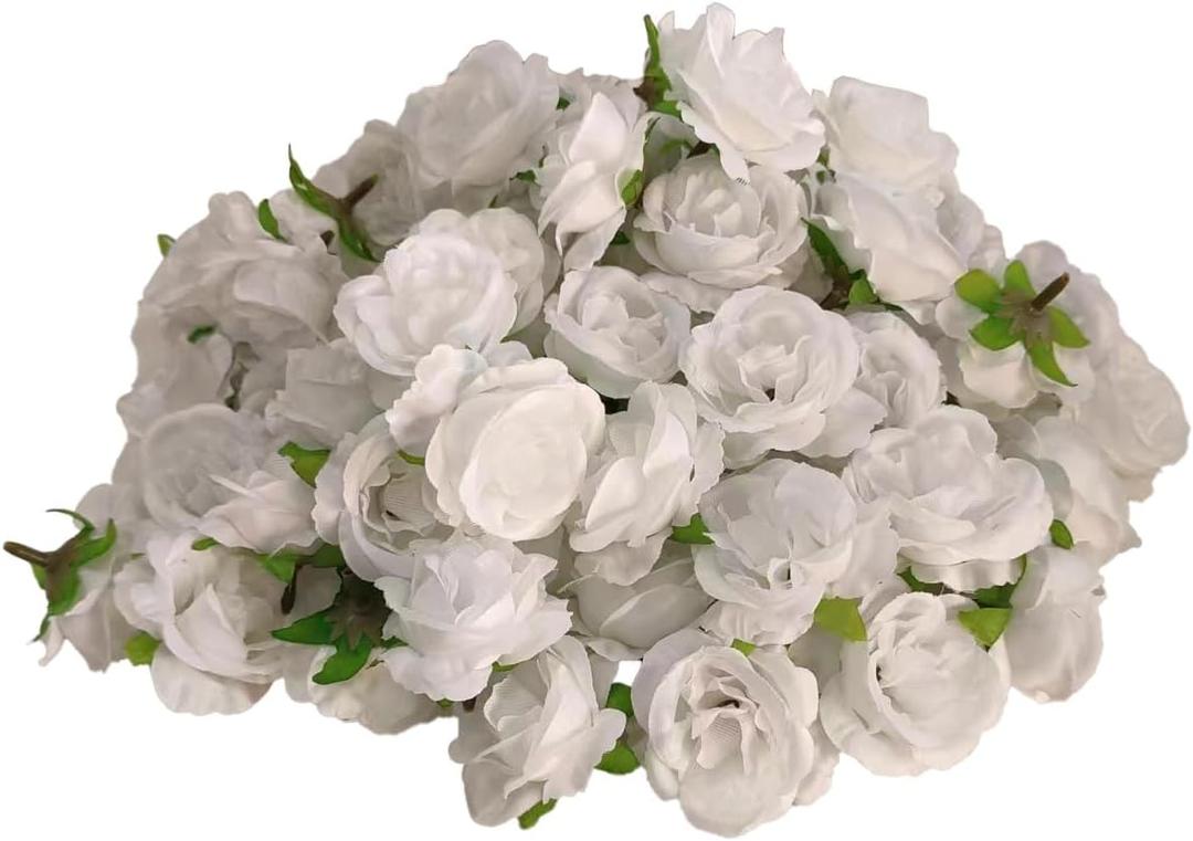 2.2'' White Rose Heads Artificial Bulk, Satin Rose Flower Heads,80Pcs Silk Rose Heads, Fake Flower No Stem for DIY Flower Well, Artificial Stemless Rose Flower Heads for DIY Crafts Bouquet (80 white)