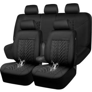 CAR PASS Neoprene Waterproof Seat Covers Full Sets, Wetsuit Car Seat Covers 5 Seats Universal Fit for Vans, Truck, SUV, 3D Tyre Embossed Seat Covers Anti Slip with Armrests, Airbag Compatible(Black)