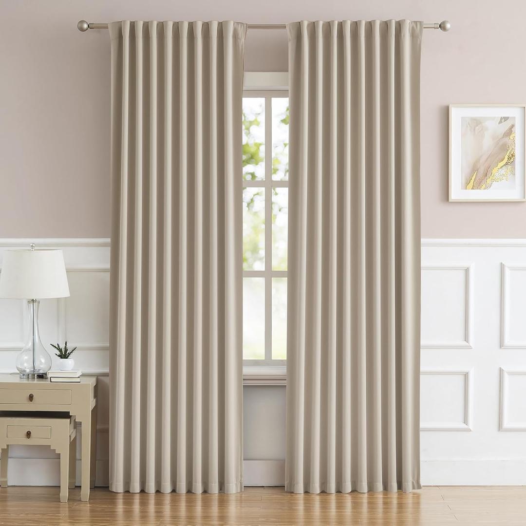 DUALIFE Warm Taupe Curtain 96 Inches Long for Bedroom/Living Room Thermal Insulated Blackout Back Tab and Rod Pocket Dining Room Curtains Drapes 2 Panels - Taupe Tan,W52 x L96