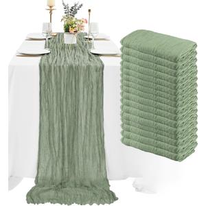 16 Pack Sage Green Cheesecloth Table Runner 10FT Boho Gauze Cheese Cloth Table Runner Long Rustic Sheer Table Runners for Wedding Bridal Baby Shower Birthday Party Table Decorations