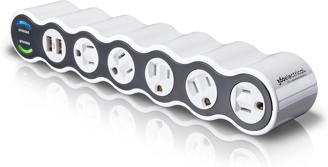 360 Electrical 36052 White Surge Protector, 5-Outlet + 2 USB + 4 ft. Cord