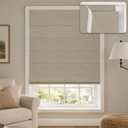 Hestia No Drill Cordless Roman Shades for Windows, Brown, 30" W x 64" H | 100% Blackout UV Protection, Linen-Like Polyester Fabric, Inside Mount Only, Easy Install For Bedrooms, Kids' Rooms
