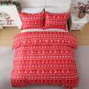 JSD Red Christmas Duvet Cover Set Queen Size, 3 Piece Snowflakes Reindeer Snowflakes Printed Microfiber Comforter Cover with Pillow Sham