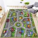 Kids Rug 3'3" x 5'2" City Life Playmat Area Rug Car City Map Washable Traffic Road Educational Learning Nursery Rug Carpet for Children Playroom Living Room Bedroom Classroom Decor Green