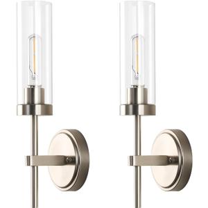 WILON Bathroom Wall Sconces Set of 2, Brushed Nickel Vanity Lights for Bathroom, Indoor Wall Light Fixtures with Clear Glass Shades, Wall Lamp for Mirror Bedroom Living Room Bedside Hallway