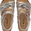 Torotto Girls Sandals with Cork Footbed Adjustable Buckle Casual Slides Sandals Open Toes Flat for Kids Toddler, Gold (5 Big Kid)
