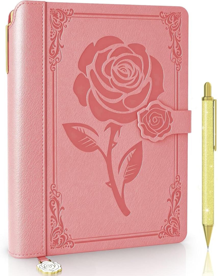Aocii leather Journal for Women, A5 lined Daily Journal Notebook, Bullet Journaling for Writing, Hardcover Vintage Travel Journals, 224 Pages, Pen included (Pink)