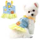 JAAQUCD Dog Denim Dress with D-Ring & Cute Pattern Girl Puppy Dress Harness Female Dog Clothes Cute Cat Denim Jacket Holiday Pet Outfit for Chihuahua Yorkie Poodle (Yellow, X-Small)